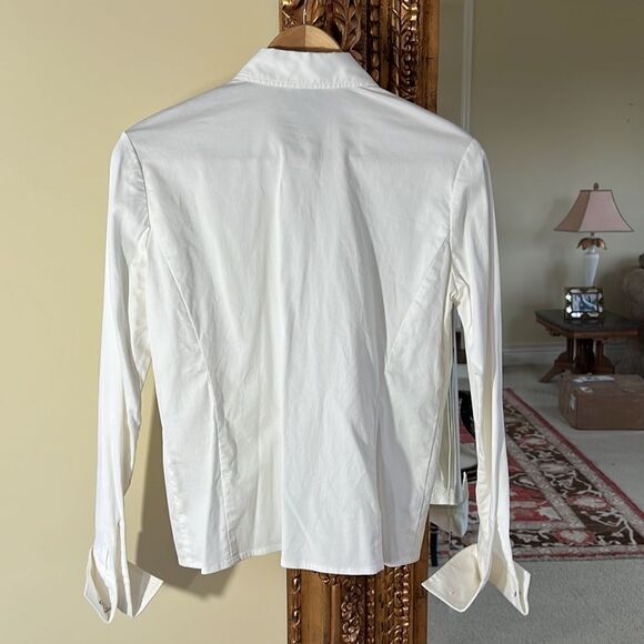 Jones New York Cotton White Dress Shirt Button up with Rhinestone Buttons Small - Picture 5 of 5
